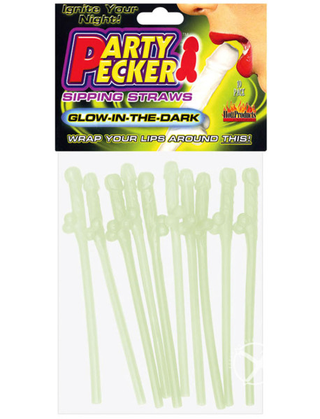 Party Pecker Glow N Dark Straws 10pk