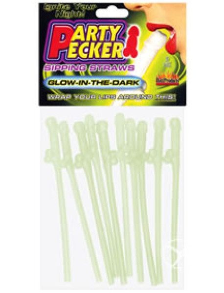 Party Pecker Glow N Dark Straws 10pk Party Pecker Glow N Dark Straws 10pk