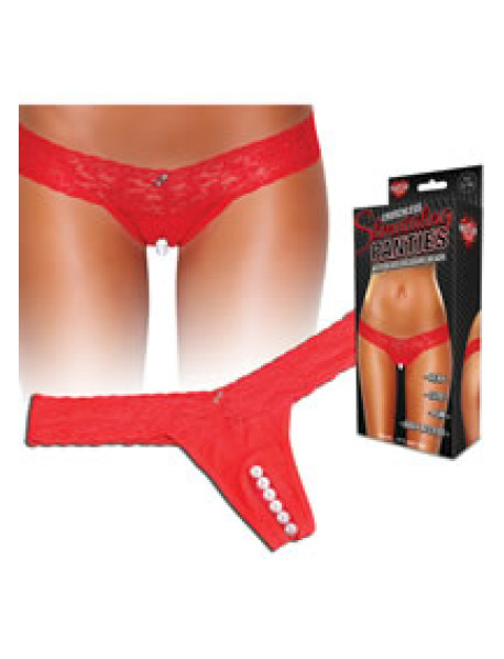 Clitoral Stim Thong W/beads Red M/l