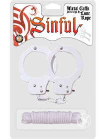 Sinful Metal Cuffs W/keys Love Rope Whit