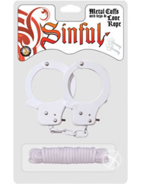 Sinful Metal Cuffs W/keys Love Rope Whit