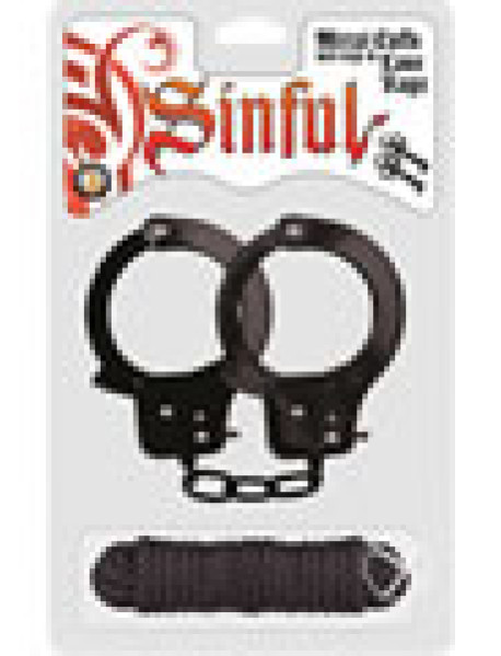 Sinful Metal Cuffs W/keys Love Rope Blac