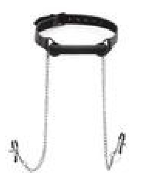 Strict Bit Gag With Nipple Clamps Black