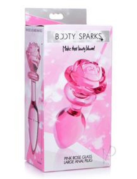 Booty Sparks Pink Rose Glass Plug Lg