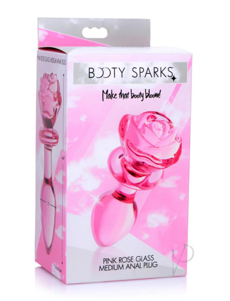 Booty Sparks Pink Rose Glass Plug Md