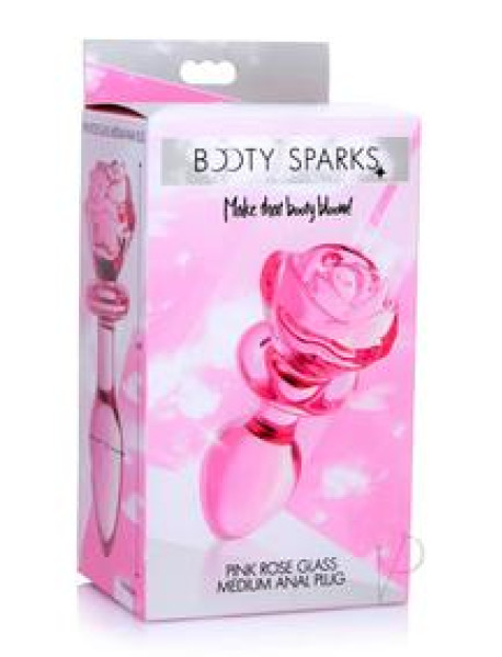 Booty Sparks Pink Rose Glass Plug Md