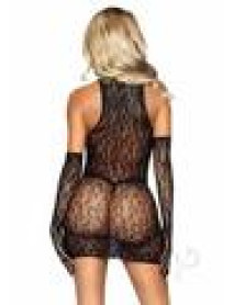 Leopard Keyhole Dress/gloves Os Blk