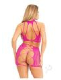 Dotted Net Lace Halter Mini Skirt Os Mag