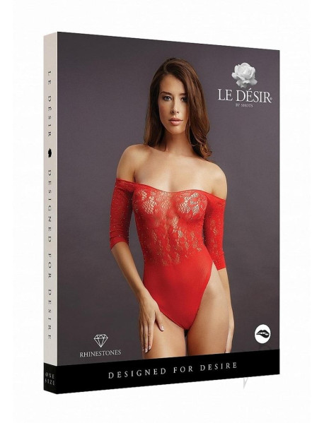 Crotchless Rhinestone Teddy Os Red