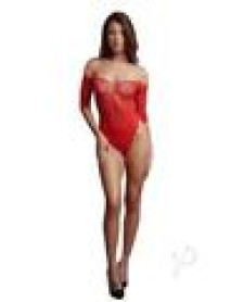 Crotchless Rhinestone Teddy Os Red