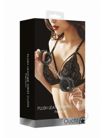 Ouch Plush Leather Wrist Cuff Black
