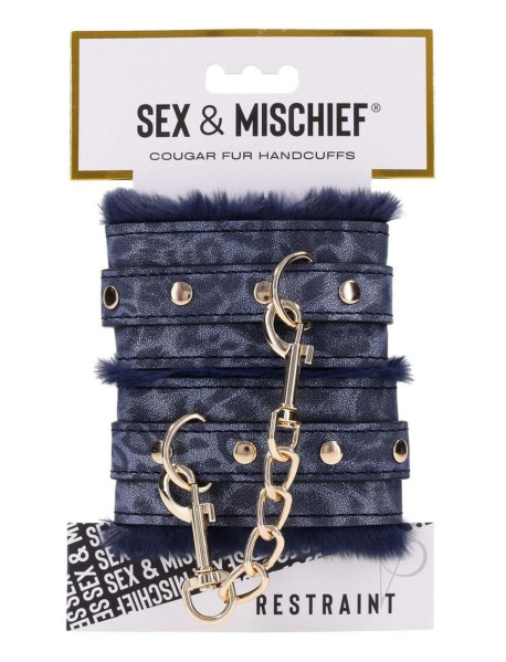 Sandm Cougar Fur Handcuffs Nvy/gld