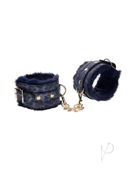 Sandm Cougar Fur Handcuffs Nvy/gld