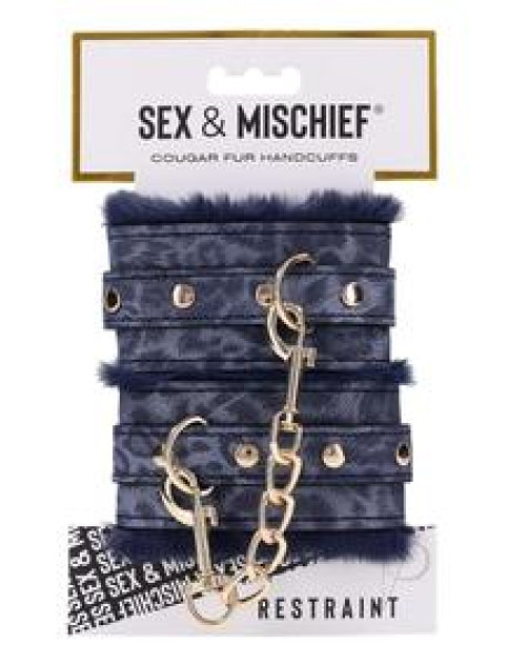 Sandm Cougar Fur Handcuffs Nvy/gld