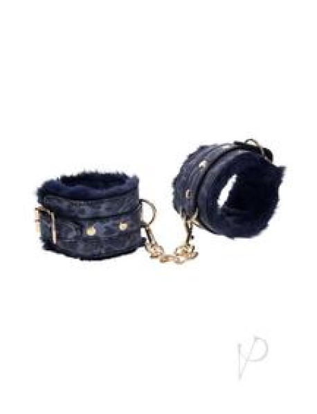 Sandm Cougar Fur Handcuffs Nvy/gld