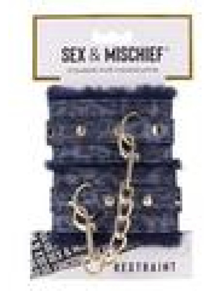 Sandm Cougar Fur Handcuffs Nvy/gld