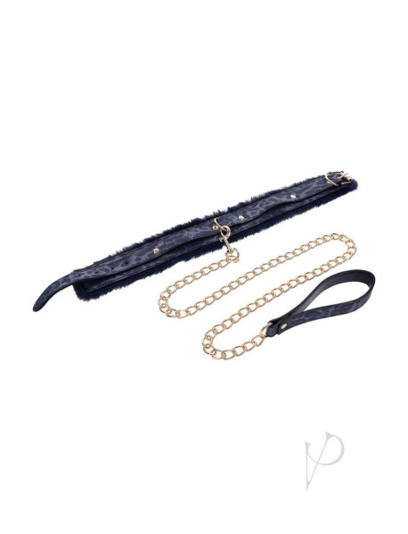Sandm Cougar Fur Collar/leash Nvy/gld