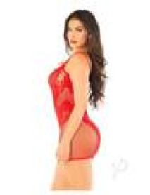 Lace Net Mini Dress Dual Strap Red Os