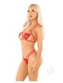 Heart Open Bra Pearl Gstring Red Os
