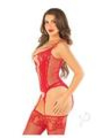 Lace Net Cami Stocking Gstring Red Os