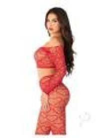 Heart Off Shoulder Footles Tights Red Os