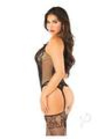 Lace Net Cami Stocking Gstring Blk Os