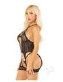 Heart Halter Cami Gstring Blk Os