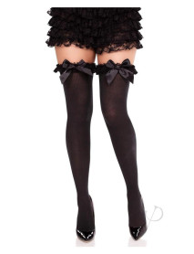 Lace Garter Stripe Thigh Bow Blk Os