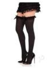 Lace Garter Stripe Thigh Bow Blk Os
