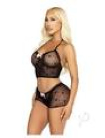 Mini Heart Trim Halter Boyshort 2pc Blk