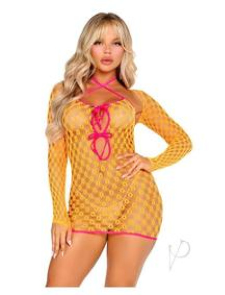2 Pc Eyelet Net Mini Dress With Tie-fron