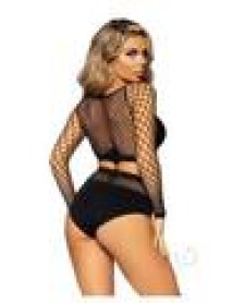 Ind Net Sleeve Crop Bottom Os 2pc Blk