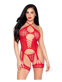 Heart Halter And G String Os Red 2pc