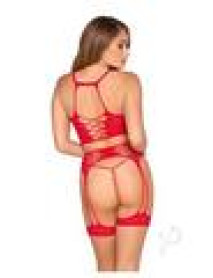 Dotted Bra Gstring Garter Os Red 3pc