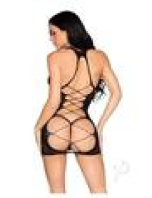 Dotted Halter Mini Dress Open Os Blk