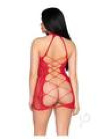 Dotted Halter Mini Dress Open Os Red