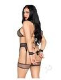 Shimmer Bra Gstring Wrist Os Blk/slv 4pc