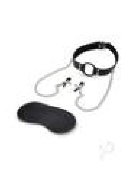 Open Mouth Gag Nipple Clips Blk