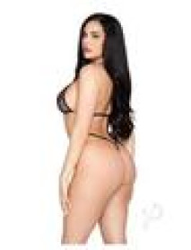 Rhinestone Heart Bra Gstring Os Blk