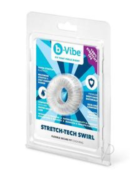 B Vibe Stretch Tech Swirl Cockring Clear B Vibe Stretch Tech Swirl Cockring Clear