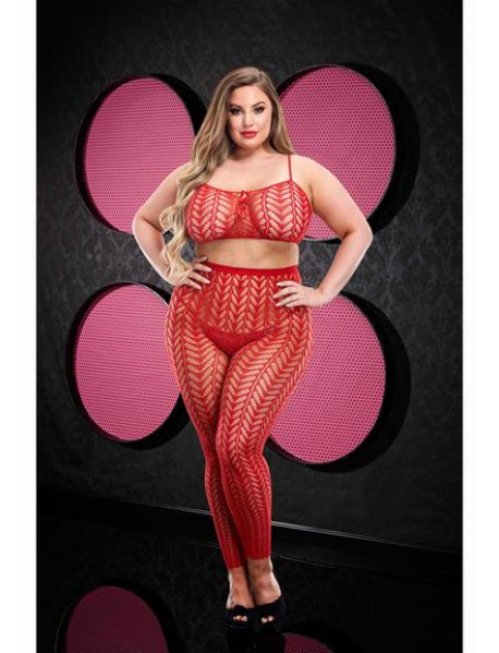 JACQUARD CROP TOP and PANTS SET - RED - Q JACQUARD CROP TOP and PANTS SET - RED - Q