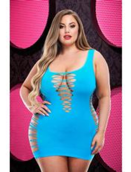 CRISS-CROSS MINI DRESS - NEON BLUE - Q CRISS-CROSS MINI DRESS - NEON BLUE - Q