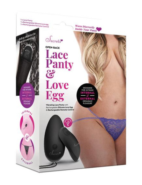 Open Back Lace Panty and Love Egg - Purple - QS