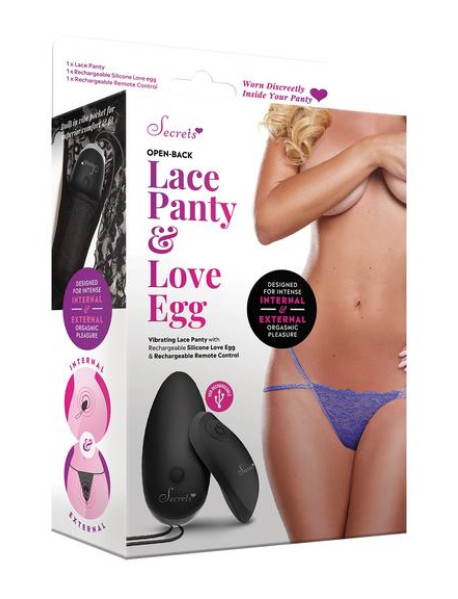 Open Back Lace Panty and Love Egg - Purple - OS Open Back Lace Panty and Love Egg - Purple - OS