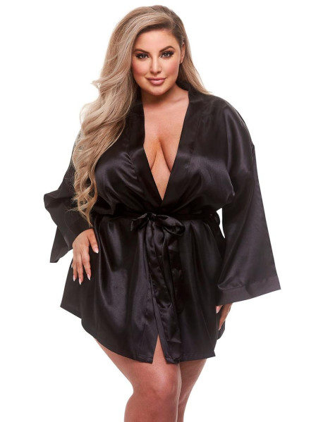 ALL SATIN ROBE - BLACK - QUEEN ALL SATIN ROBE - BLACK - QUEEN