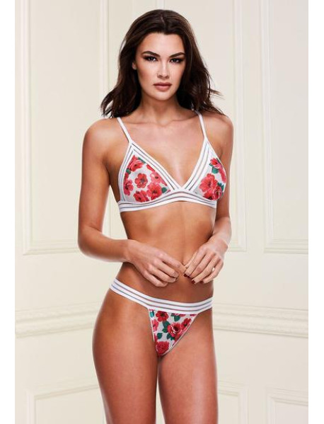 WHT FLORAL and LACE BRA SET-OPEN BK PANTY