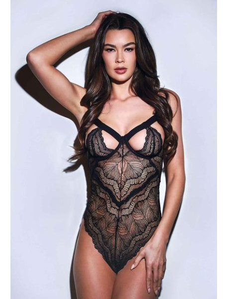 SEXY STRAPPY LACE TEDDY-BLACK-ML