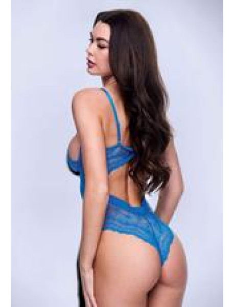 SEXY STRAPPY LACE TEDDY-BLUE-SM