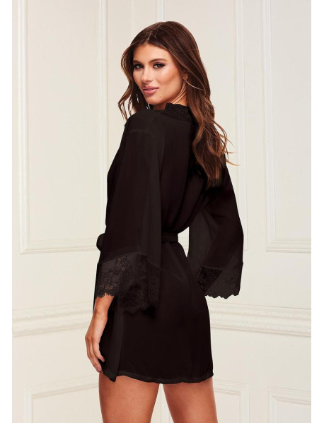 SHEER CHIFFON and LACE ROBE - BLACK