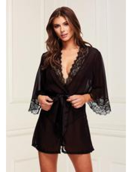 SHEER CHIFFON and LACE ROBE - BLACK